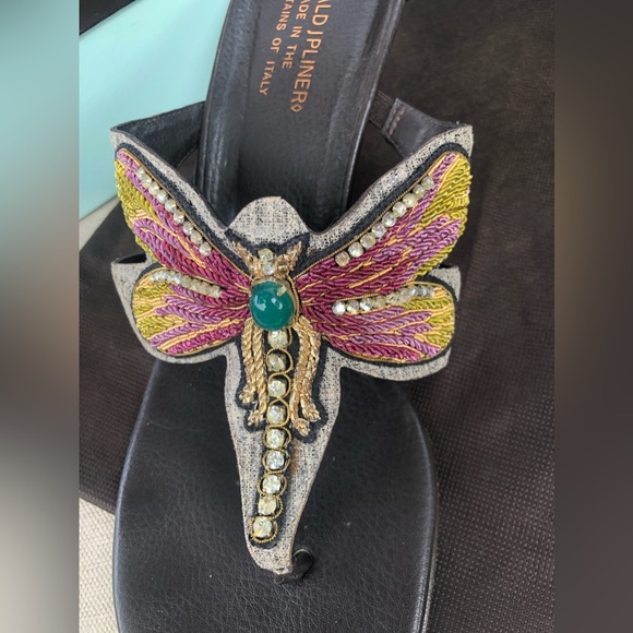 DONALD J PLINER Dragonfly Jeweled Kitten Heel Sandals Violeta Pewter Sz 10.5 M - Picture 5 of 14